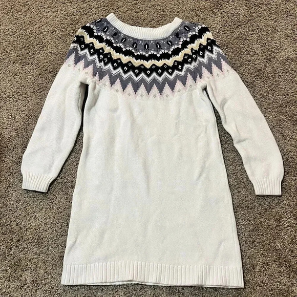 Gymboree Fair Isle Sweater Shirt Dress‎ Girls Cable Knit Pattern Boho Warm White - Picture 1 of 9